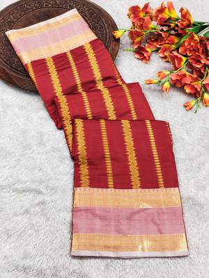 red soft silk banarasi saree with rich zari weaving 3