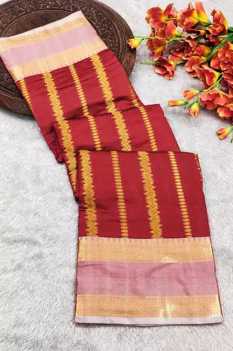 red soft silk banarasi saree with rich zari weaving
