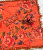 Orange Color Sequins And handwork Georgette  Saree