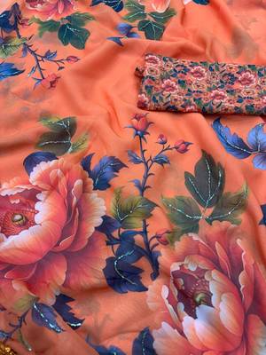 Orange Color Sequins And handwork georgettete  Saree 3