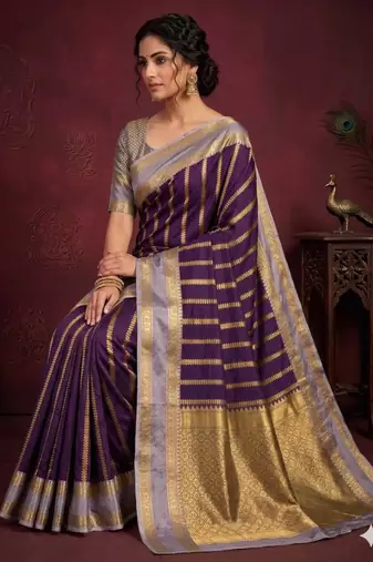 wine soft silk banarasi saree with intricate zari weaving