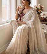 White Color Sequence embroidery work Silk Saree