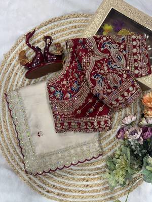 White Color sequin embroidery work Silk Saree 3