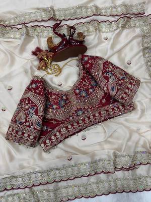 White Color sequin embroidery work Silk Saree 4