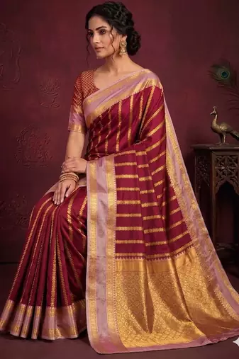 red soft silk banarasi saree with rich zari weaving