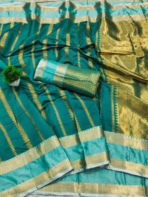 turquoise soft silk banarasi full zari work saree 2