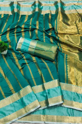 turquoise soft silk banarasi full zari work saree