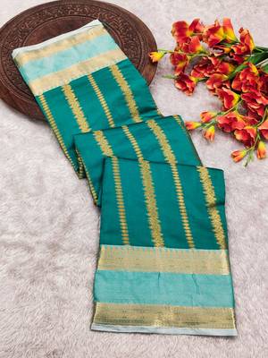 turquoise soft silk banarasi full zari work saree 3
