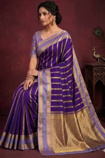 Women's stunning purple soft silk Faux banarasi full zari work saree with blouse piece