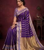 Women's stunning purple soft silk Faux banarasi full zari work saree with blouse piece