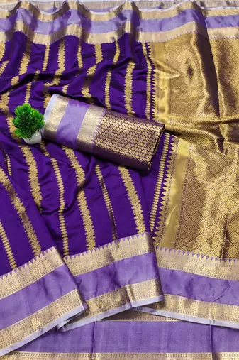 purple soft silk banarasi full zari work saree with blouse
