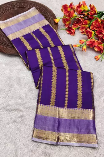 purple soft silk banarasi full zari work saree with blouse