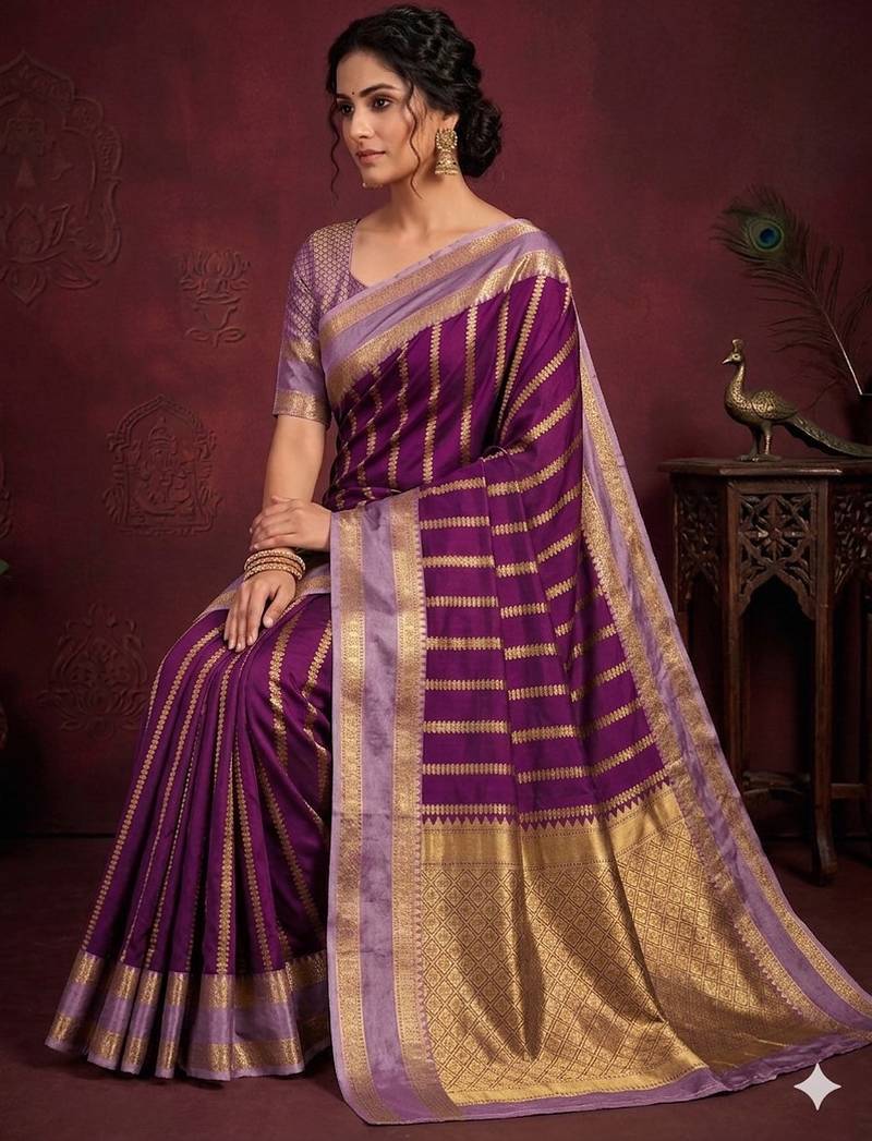 Women's stunning pink soft silk Faux banarasi full zari work saree with blouse piece