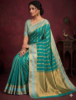 turquoise soft silk banarasi full zari work saree 4