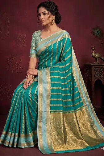turquoise soft silk banarasi full zari work saree