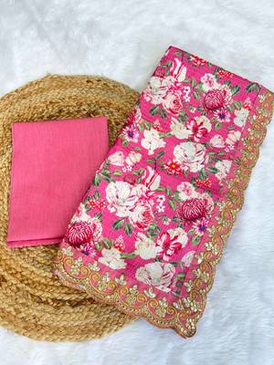 Pink Color  Digital Print and zari dori Embroidered Work Silk Saree. 3