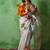 White Color floral print with beads and katdana handwork Silk Saree