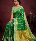 Women's stunning green soft silk Faux banarasi full zari work saree with blouse piece