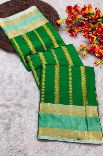 green soft silk banarasi full zari work saree with blouse