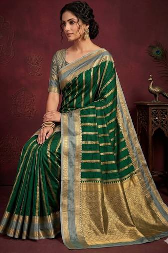 dark green soft silk banarasi zari work saree with blouse