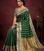 Women's stunning dark green soft silk Faux banarasi full zari work saree with blouse piece