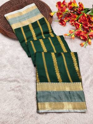 dark green soft silk banarasi zari work saree with blouse 3