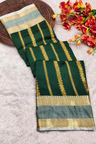 dark green soft silk banarasi zari work saree with blouse
