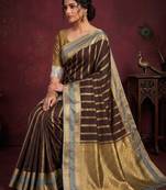 Women's stunning brown soft silk Faux banarasi full zari work saree with blouse piece