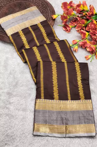 women's elegant brown soft silk banarasi full zari work saree with blouse piece