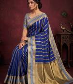 Women's stunning blue soft silk Faux banarasi full zari work saree with blouse piece