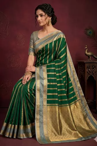 dark green soft silk banarasi zari work saree with blouse