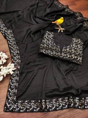 Black Color sequin Embroidery work Rangoli silk Saree. 1