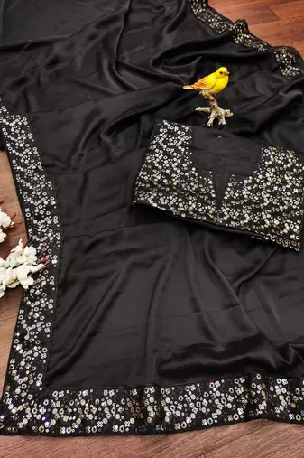 Black Color Sequence Embroidery work Rangoli silk Saree.
