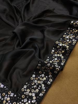 Black Color sequin Embroidery work Rangoli silk Saree. 2
