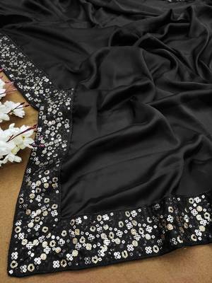 Black Color sequin Embroidery work Rangoli silk Saree. 3