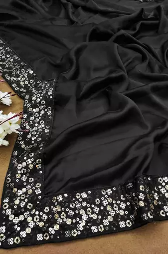 black rangoli silk saree with sequin embroidery work