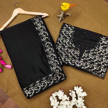 Black Color sequin Embroidery work Rangoli silk Saree. 4