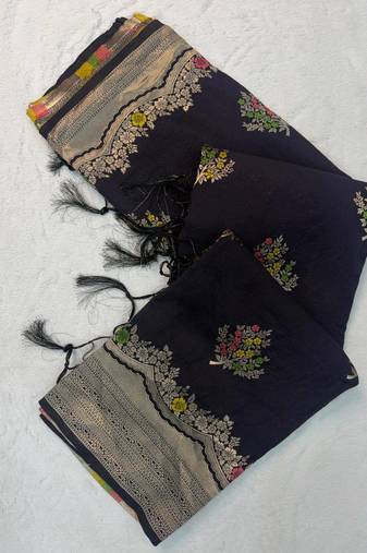 Black Color jaqurad weveing Work  Georgette Saree