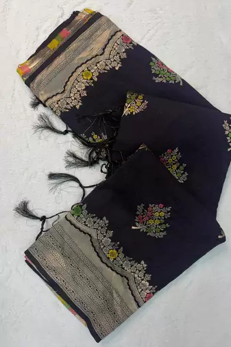Black Color jaqurad weveing Work  Georgette Saree
