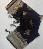 Black Color jaqurad weveing Work  Georgette Saree