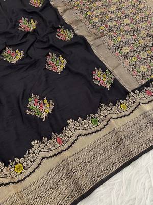 Black Color jaqurad weveing Work  Georgette Saree 2