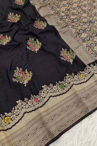 Black Color jaqurad weveing Work  Georgette Saree