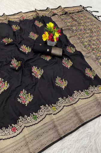 Black Color jaqurad weveing Work  Georgette Saree