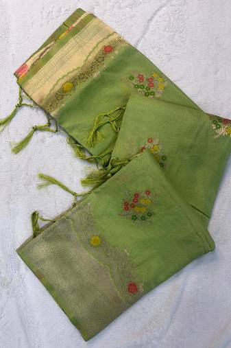 Light Green Color jaqurad weveing Work  Georgette Saree