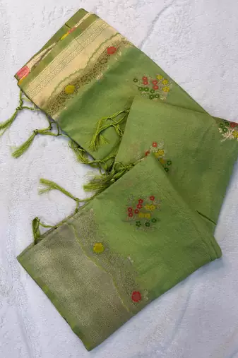 Light Green Color jaqurad weveing Work  Georgette Saree