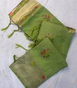 Light Green Color jaqurad weveing Work  Georgette Saree