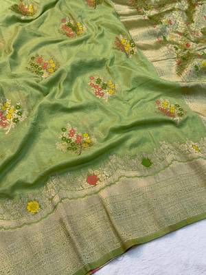 Light Green Color jaqurad weveing Work  Georgette Saree 2