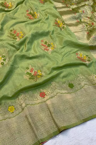 Light Green Color jaqurad weveing Work  Georgette Saree
