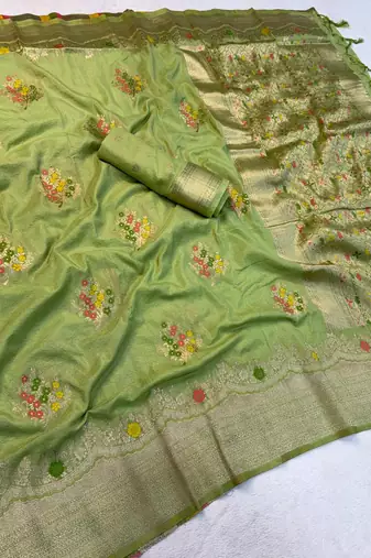 Light Green Color jaqurad weveing Work  Georgette Saree