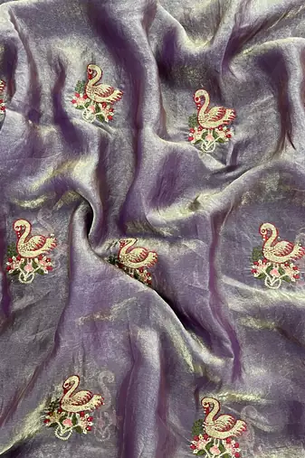 lavender satin silk saree with multicolor thread embroidery work